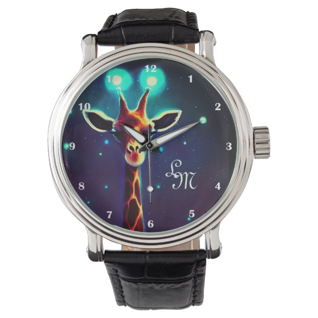Montre Funny brillant Giraffe Galaxie Étoiles Bleu foncé (devant)