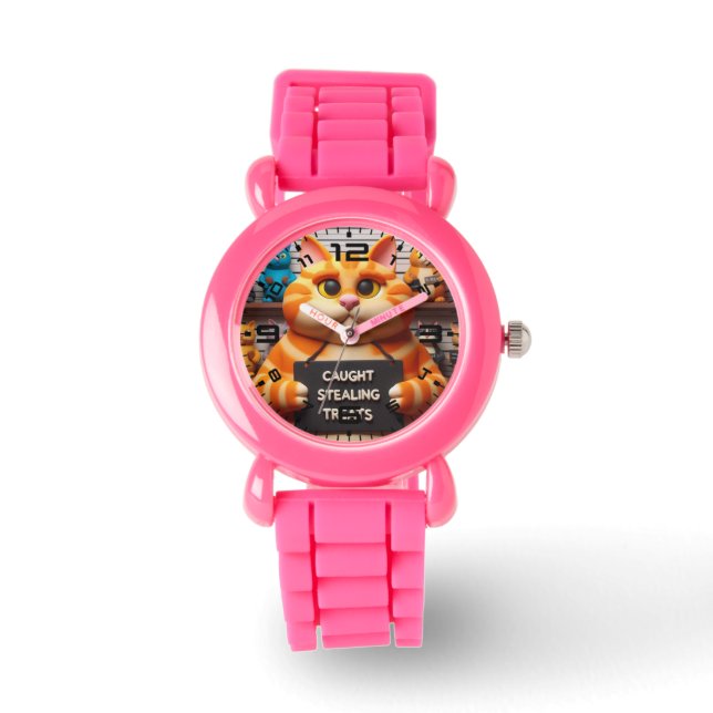 Montre Funny Chat Rose pour enfants regarder (Recto)