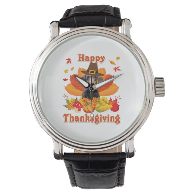 Montre Funny Dachshund Chien Thanksgiving Automne Automne (devant)