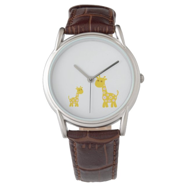 Montre Funny Giraffe fleurie jaune de fleurs rétro motif (devant)