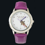 Montre Funny Giraffe Watch Smile - Texte personnalisé<br><div class="desc">Montres amusantes avec la langue de la Girafe sortie et le dessin de Wink jouant Girafes Smile Text Watch - Personnalisable - ou Choisissez / Ajouter votre texte unique / Police / Couleur - Faites votre cadeau spécial - Redimensionnez et déplacez ou ajoutez des éléments / image avec l'outil de...</div>