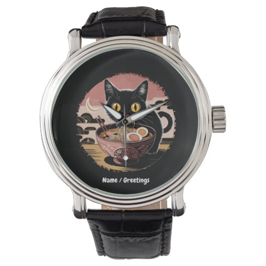 Montre Funny Kawaii Chat Manger Ramen nouilles mignonnes  (devant)