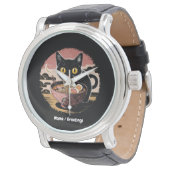 Montre Funny Kawaii Chat Manger Ramen nouilles mignonnes  (Incliné)