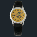 Montre Galloping Horse sauvage et libre<br><div class="desc">Illustration fantastique d'un cheval galopant. Ce cheval est de couleur marron châtaigne doré avec une crinière et une queue noires. On peut le voir galoper rapidement avec des nuages de poussière qui sont secoués par ses talons. Sa crinière et sa queue volent dans la brise. Idéal pour les amateurs de...</div>