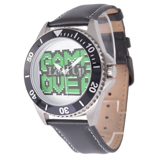 Montre Game Over, Level Up : Monde de jeu rétro pixelisé (Incliné)