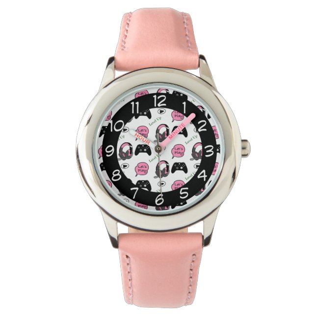 Montre Gamer Girl rose et noir (devant)