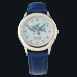 Montre Garçons adorables Blue Ocean Requin Enfants<br><div class="desc">Ce jeune enfant mignon et moderne regarde le design avec un dessin animé de requin bleu, avec des bulles et des vagues. La montre peut être personnalisée avec votre nom de garçon. Le cadeau idéal pour tous les enfants sur le thème de l'océan, parfait pour une première montre en bas...</div>