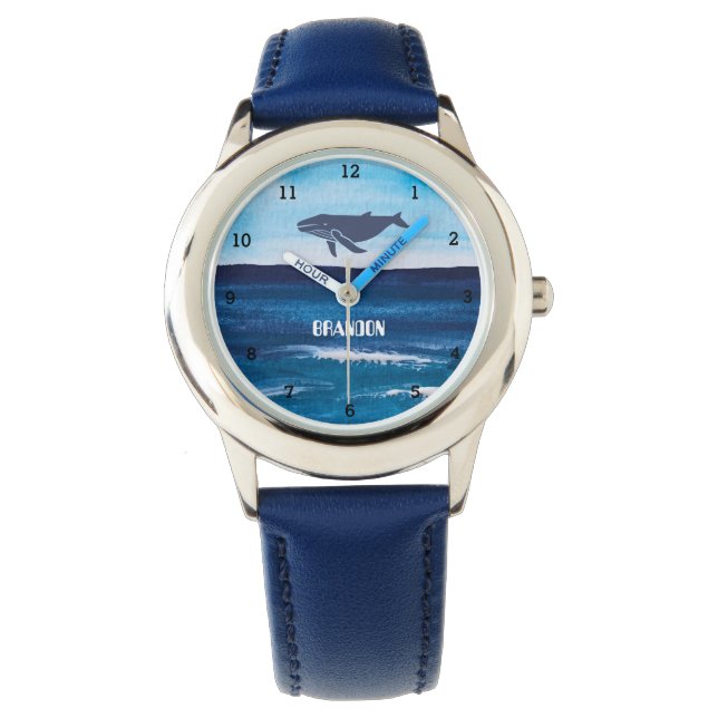 Montre Garçons Baleine Océan Poisson Cute Moderne Bleu En (devant)