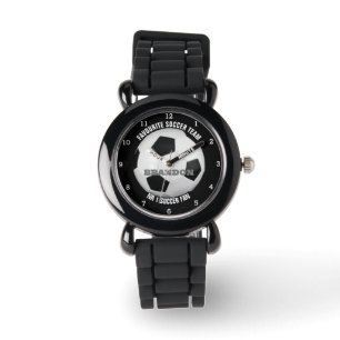 Montre Garçons balle de football noir élégant Nom personn