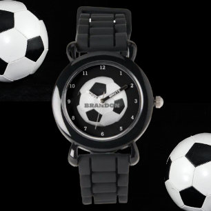 Montre Garçons balle de football noir élégant Nom personn