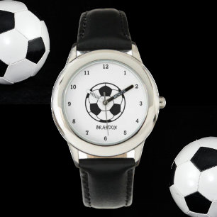 Montre Garçons balle de football noir élégant Nom personn