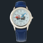 Montre Garçons Bleu Cute Construction Béton Mixer Enfants<br><div class="desc">Cette jolie montre pour enfants moderne est équipée d'un mixeur en béton bleu et rouge et d'un endroit où vous pouvez ajouter le nom de votre garçon. Parfait pour tous les petits qui rêvent d'être des constructeurs ! Avec des chiffres clairs,  c'est parfait pour la première montre d'un enfant.</div>