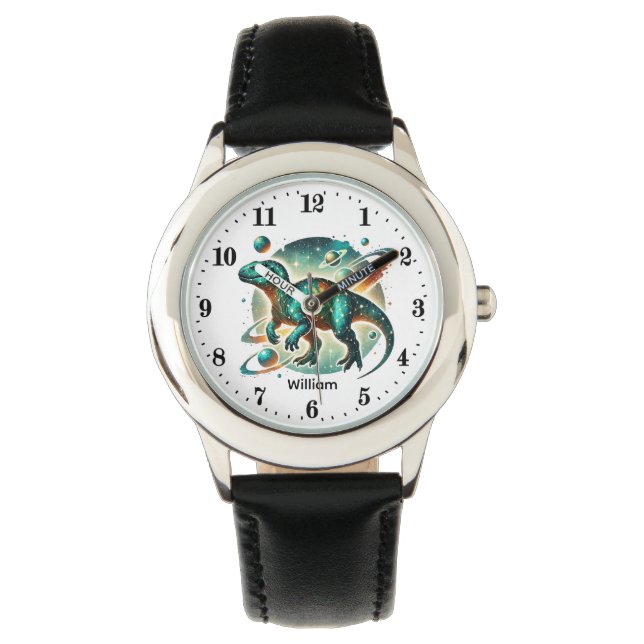 Montre Garçons cool Cosmik Dinosaure ajoute nom (devant)