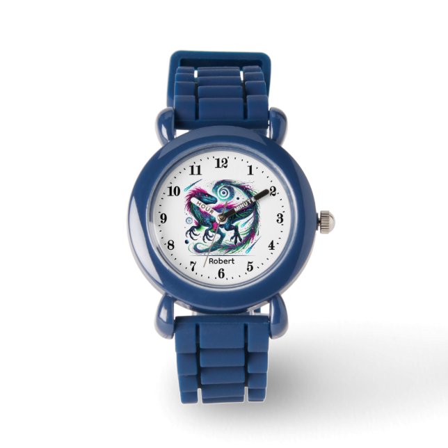 Montre Garçons cool Dinosaure cosmique ajouter un nom (Recto)