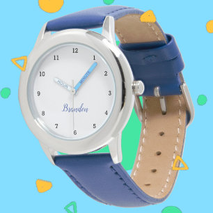 Montre Garçons Cool Moderne Bleu Design Personnalisé Nom
