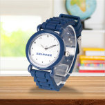 Montre Garçons Cool Moderne Bleu Design Personnalisé Nom<br><div class="desc">Personnalisé,  Enfants,  Nom,  acier bleu cuir garçonnets. Personnalisez-le avec le nom de votre enfant.</div>