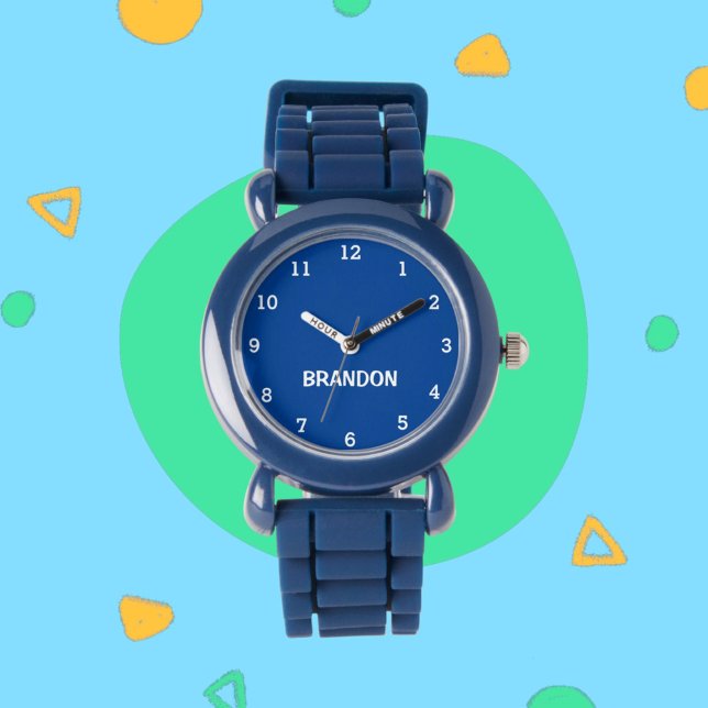 Montre Garçons Cool Moderne Bleu Design Personnalisé Nom  (Créateur téléchargé)