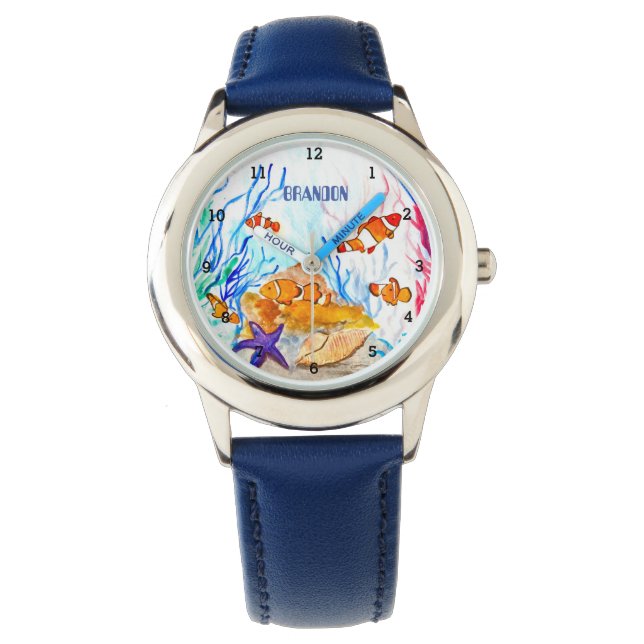 Montre Garçons Ocean Fish Cute Modern Blue Kids Watch (devant)