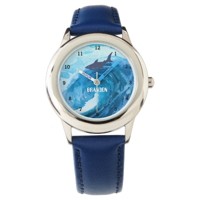 Montre Garçons Requin Océan Poisson Cute Moderne Bleu Enf (devant)