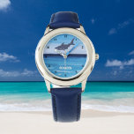 Montre Garçons Requin Océan Poisson Cute Moderne Bleu Enf<br><div class="desc">Bleu,  requin,  océan,  poissons personnalisés enfants regardent. Aquarelle marine. Parfait pour les garçons.</div>