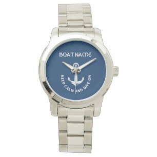 Montre Gardez votre calme et plongez, ancre bleu marine 