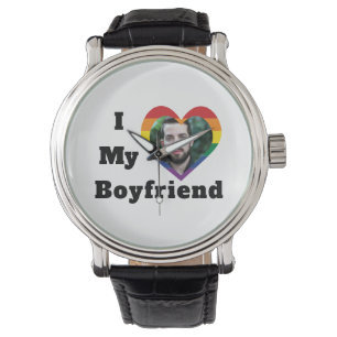 Montre Gay pride LGBTQ Photo personnalisée I Love My Boyf