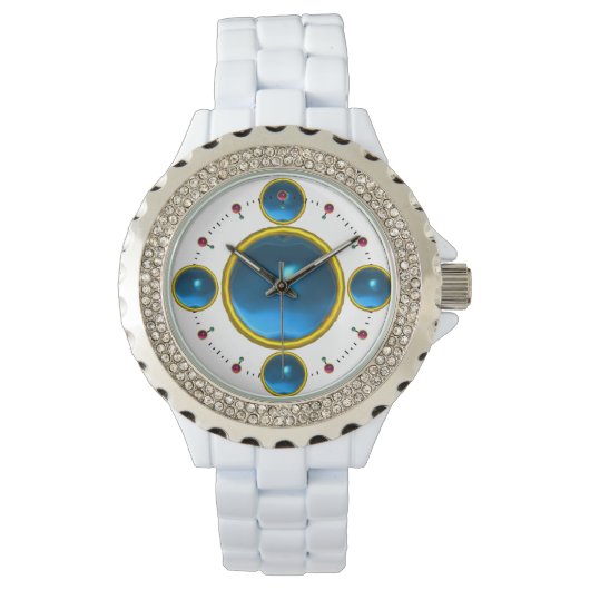 Montre GEM PIERRE numérique or bleu saphir (devant)
