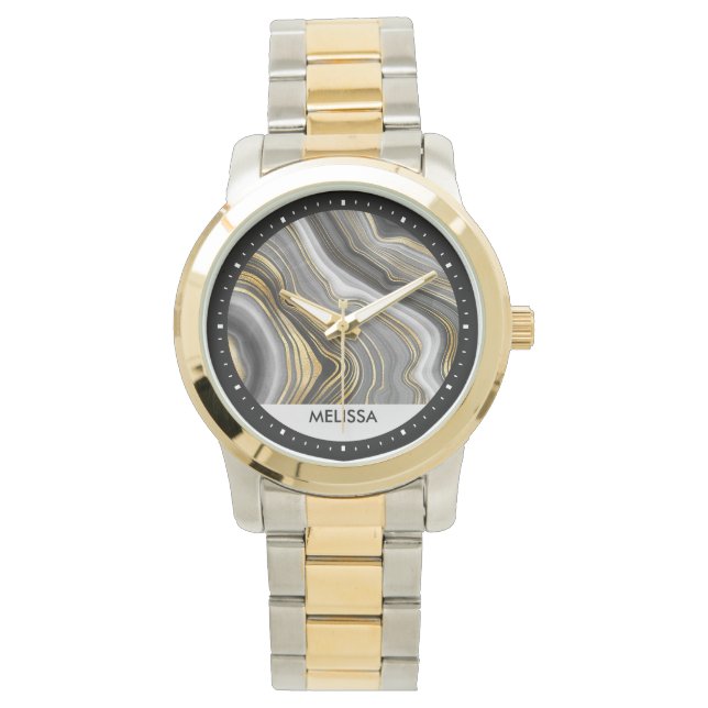 Montre Géode moderne Gold & Grey Agate Geode Gemstone (devant)