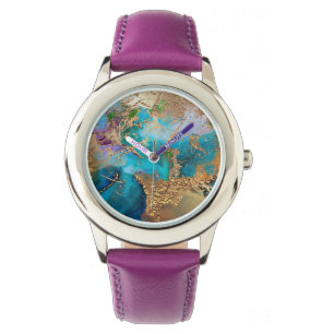 Montre Geode paon couleurs faux or bleu joli enfants