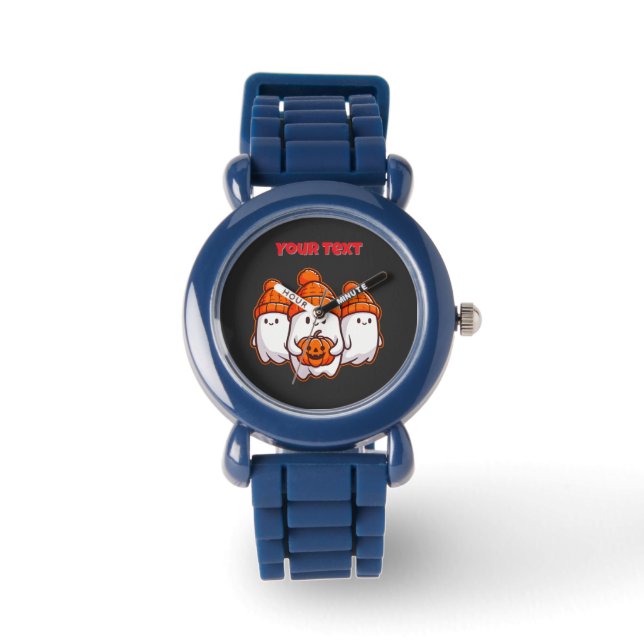 Montre Ghosts d'Halloween avec Citrouille et haricot oran (Recto)