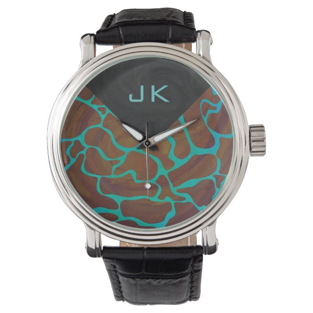 Montre Giraffe Impression Brown et Turquoise (devant)