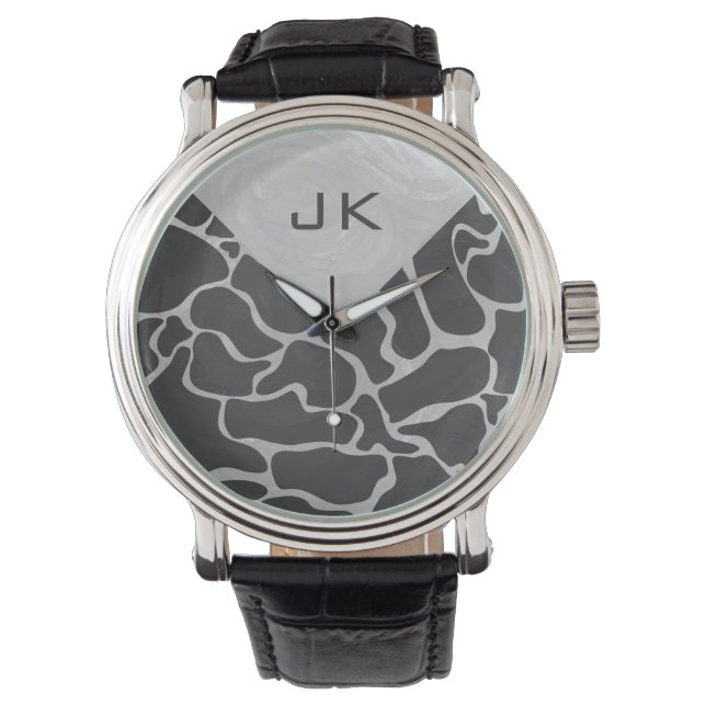 Montre Giraffe Monogramme noir et gris clair (devant)