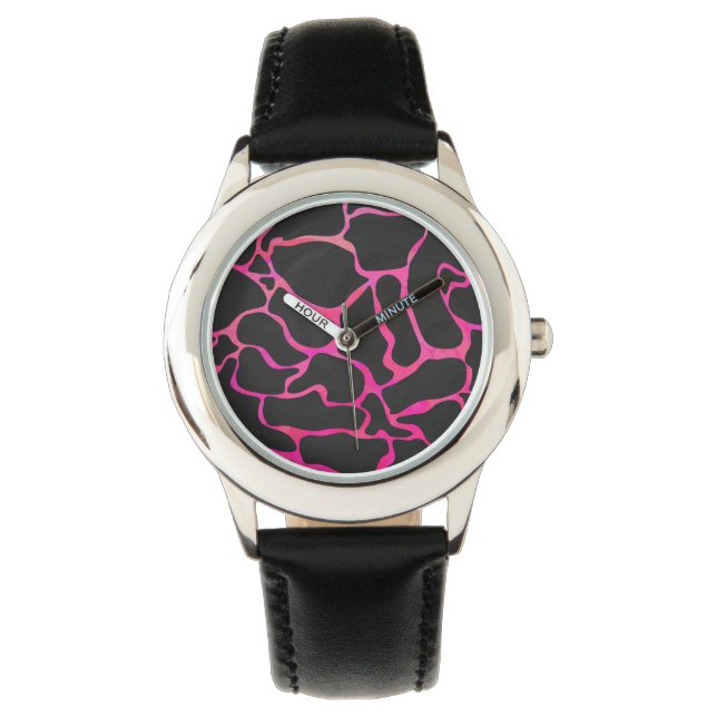 Montre Giraffe rose chaude et noire (devant)