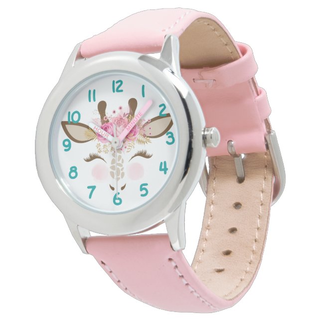Montre Giraffe rose Numéro visage Enfants (Incliné)