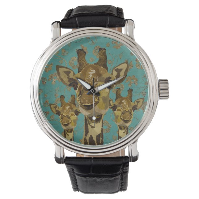 Montre Giraffes en or Damas Floral Retro Watch (devant)