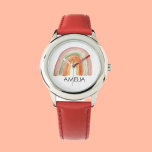 Montre Girls Cute Boho Aquarelle Arc-en-ciel et nom<br><div class="desc">Découvrez notre magnifique garde personnalisée Boho Kids Rainbow Watercolor Personnalisée, un garde-temps délicieux conçu avec votre petit en tête. Cette montre saisit le caprice et la magie de l'enfance avec son design vibrant d'aquarelle arc-en-ciel boho. Le cadran de la montre est orné d’un arc-en-ciel captivant, orné d’étoiles et de nuages...</div>