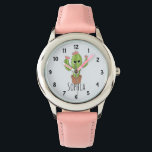 Montre Girls Cute Kawaii Cactus Dessin et nom Enfants<br><div class="desc">Cette magnifique montre pour enfants neutre présente un dessin de kawaii cactus adorable dessiné à la main. Ce joli hipster design dispose également d'un endroit où vous pouvez ajouter le nom de votre fille. Avec des chiffres clairs et faciles à lire, cette "première" montre est idéale pour ceux qui commencent...</div>
