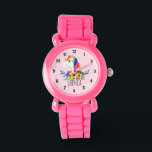 Montre Girls mignonne Magical Rainbow Unicorn et nom Enfa<br><div class="desc">Cette jolie montre pour enfants magique présente une adorable licorne d'arc-en-ciel peinte à la main avec un arrière - plan rose. Ce joli design coloré dispose également d'un endroit où vous pouvez ajouter le nom de votre fille. Avec des chiffres clairs et faciles à lire, cette "première" montre est idéale...</div>