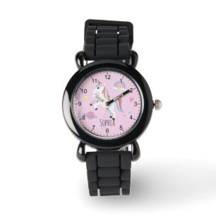 Montre Girls mignonne rose licorne arc en ciel et nom Enf