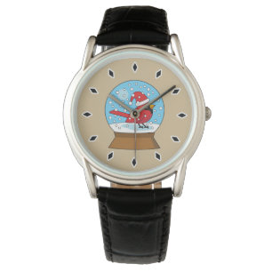 Montre Globe des neiges avec cardinal rouge mignon