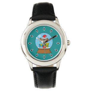 Montre Globe des neiges avec Chouette du Père Noël