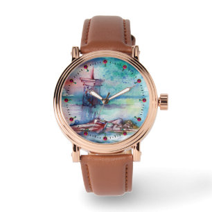 Montre GNOMON ET DAME DU LAC Aquarelle bleu rose