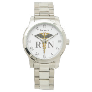 Montre Gold Caduceus Black Wings Infirmière inscrite RN
