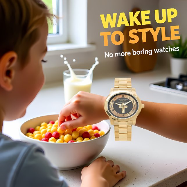 Montre Gold Christian Crucifix Cross avec un dicton drôle (Créateur téléchargé)