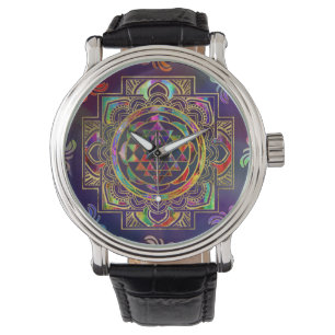 Montre Gold coloré encadré Sri Yantra Sri Chakra