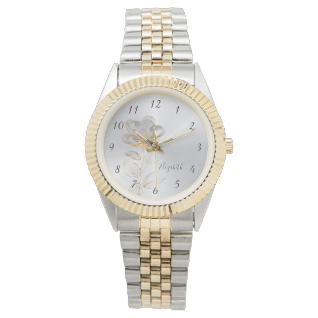Montre Gold Flower Silver Ajouter un nom (devant)