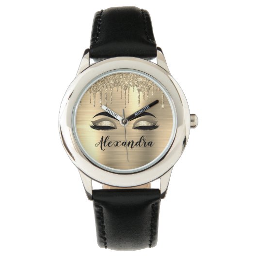 Montre Gold Glitter Sparkle Eyelashes Monogram (devant)