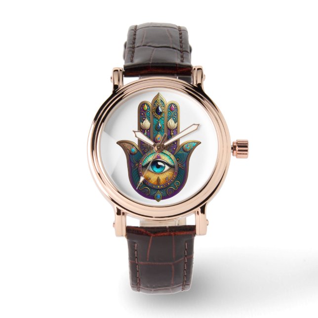 Montre Gold Violet Teal Hamsa w/ Turquoise Third Eye (Recto)