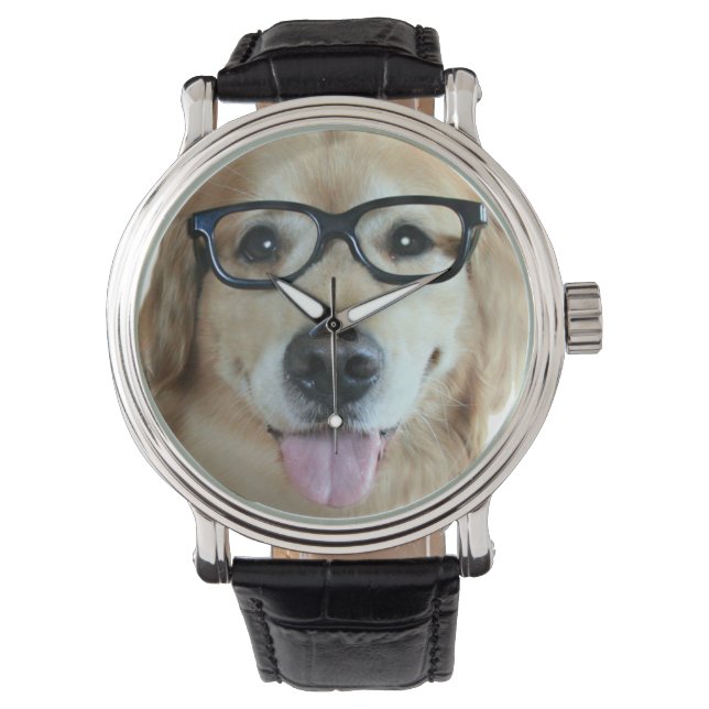 Montre Golden Retriever avec lunettes Nerd (devant)