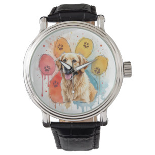 Montre Golden Retriever en Empreinte de patte aquarelle